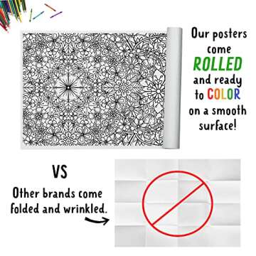 Tiny Expressions - Giant Flower Mandala Coloring Poster - Rolled, No Creases 72" x 30" Large Coloring Banner for Children, Teens or Adults - Fun Group or Family Activities for Spring Season