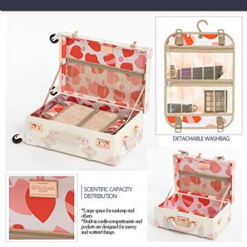 COTRUNKAGE Women's Vintage Luggage Set 3 Pieces TSA Lock Retro Suitcase with Spinner Wheels, Cream White