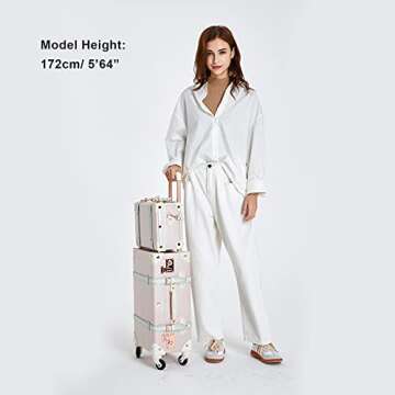 COTRUNKAGE Women's Vintage Luggage Set 3 Pieces TSA Lock Retro Suitcase with Spinner Wheels, Cream White