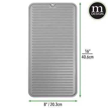 mDesign Premium Quality Square Pet Food and Water Bowl Feeding Mat for Dogs and Cats, Waterproof Non-Slip Durable Silicone Placemat - Food Safe - Small, Linelle Collection - Gray