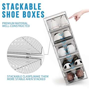 Stackable Clear Shoe Boxes - 18 Pack Organizer Solutions