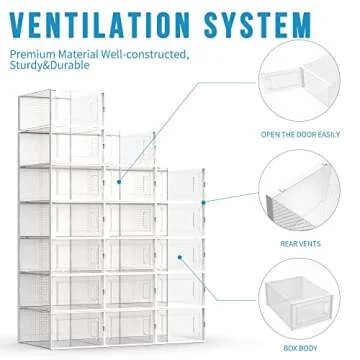 Stackable Clear Shoe Boxes - 18 Pack Organizer Solutions