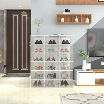 Stackable Clear Shoe Boxes - 18 Pack Organizer Solutions