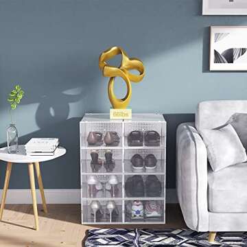 Stackable Clear Shoe Boxes - 18 Pack Organizer Solutions