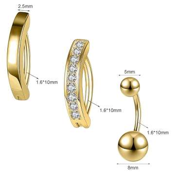 AccGin CZ Navel Rings Set - Stylish Clicker Belly Button Jewelry in Silver Gold