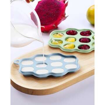 Baby Food Freezer Tray with Lid - Silicone Nibble Tray, Fruit Feeder Teether, Breastmilk Popsicle Mo...