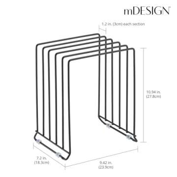 mDesign Pot Lid and Pan Rack — Metal Wire Rack for Cabinets, Pantries or Kitchen Surfaces — Freestanding Pan Stand with 5 Slots for Pans, Pots, Lids and Crockery — Black