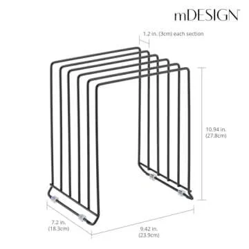 mDesign Pot Lid and Pan Rack — Metal Wire Rack for Cabinets, Pantries or Kitchen Surfaces — Freestanding Pan Stand with 5 Slots for Pans, Pots, Lids and Crockery — Black