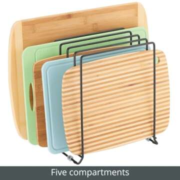 mDesign Pot Lid and Pan Rack — Metal Wire Rack for Cabinets, Pantries or Kitchen Surfaces — Freestanding Pan Stand with 5 Slots for Pans, Pots, Lids and Crockery — Black