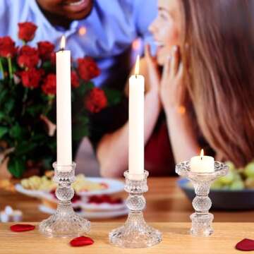 Glass Candle Holder Set of 6, Clear Candlestick Holder & Vintage Candlestick Holder, Taper Candle Holder for Wedding Table Centerpieces,Party, Christmas Decorations