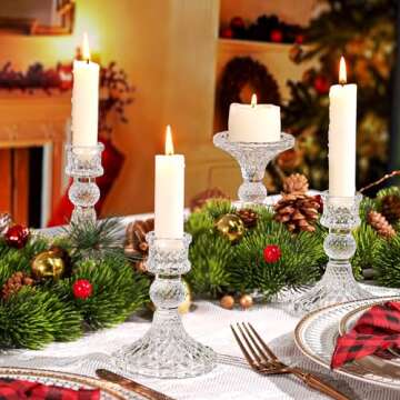 Glass Candle Holder Set of 6, Clear Candlestick Holder & Vintage Candlestick Holder, Taper Candle Holder for Wedding Table Centerpieces,Party, Christmas Decorations