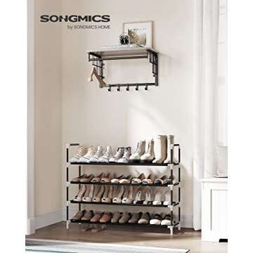 SONGMICS 4-Tier Shoe Rack, Shoe Storage for Hallway Closet, Slim and Space-Saving, Metal Frame, Non-...