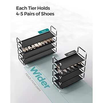 SONGMICS 4-Tier Shoe Rack, Shoe Storage for Hallway Closet, Slim and Space-Saving, Metal Frame, Non-Woven Fabric Shelves, Black ULSH054B01