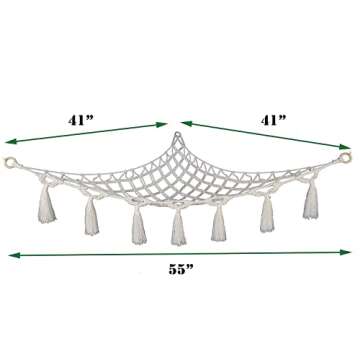 Mingtex Macrame Toy Hammock - for Stuffed Animals and Plush Toys, Soft Net Storage with Wooden Photo Clips, Soft Corner Hanging Netting, White Large