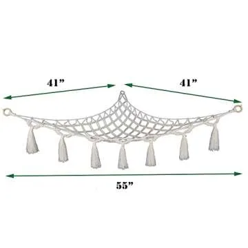 Mingtex Macrame Toy Hammock - for Stuffed Animals and Plush Toys, Soft Net Storage with Wooden Photo Clips, Soft Corner Hanging Netting, White Large