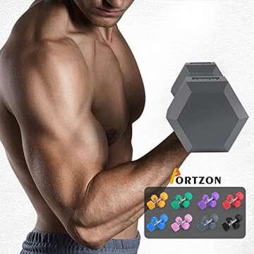 Portzon 8 Colors Options Compatible with Set of 2 Rubber Dumbbell Weight, Anti-Slip, Anti-roll, Hex Shape