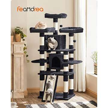 FEANDREA 67-Inch Multi-Level Cat Tree for Large Cats, with Cozy Perches, Stable, Smoky Gray UPCT18G