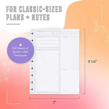 Happy Planner Plans + Notes Planner Refill Paper, 100 Sheets of Lined and Dashboard Layout Notebook Paper for Journals, Classic Size, 7"x 9.75"