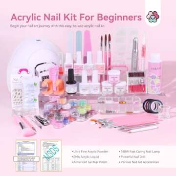 Saviland Acrylic Nail Kit for Beginners: Keratin Acrylic Powder Castor Oil Vitamin E Gel Nail Polish...