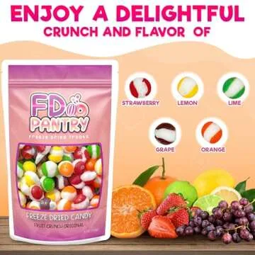 Freeze Dried Candy, Fruit Crunch Original, 4 oz, Assorted Strawberry, Orange, Lemon, Grape, Lime Flavors, Bag Pouch, Ideal Gift Snack