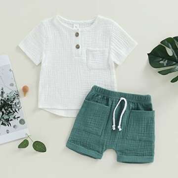 Baby Boy Summer Clothes Toddler Infant Short Sleeve Solid Cotton Linen T-Shirt Tops Casual Shorts Se...