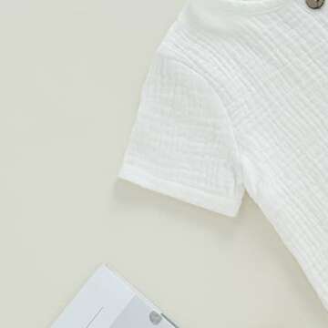 Baby Boy Summer Clothes Toddler Infant Short Sleeve Solid Cotton Linen T-Shirt Tops Casual Shorts Set 2Pcs Outfits (Linen White + Green, 2-3 Years)