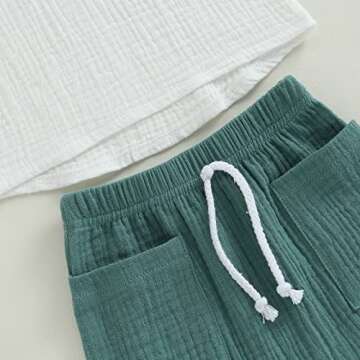 Baby Boy Summer Clothes Toddler Infant Short Sleeve Solid Cotton Linen T-Shirt Tops Casual Shorts Set 2Pcs Outfits (Linen White + Green, 2-3 Years)