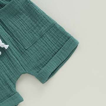 Baby Boy Summer Clothes Toddler Infant Short Sleeve Solid Cotton Linen T-Shirt Tops Casual Shorts Set 2Pcs Outfits (Linen White + Green, 2-3 Years)