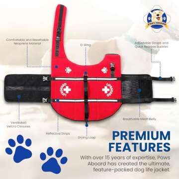 Paws Aboard Dog Life Jacket - Keep Your Canine Safe with a Neoprene Life Vest for Swimming and Boating - Available in Different Sizes, Color and Design to Choose - Red, Large