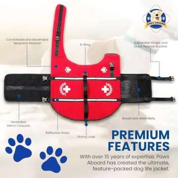 Paws Aboard Dog Life Jacket - Keep Your Canine Safe with a Neoprene Life Vest for Swimming and Boating - Available in Different Sizes, Color and Design to Choose - Red, Large