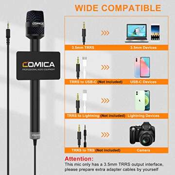 COMICA Handheld Interview Microphone, HRM-S 3.5mm TRRS Cardioid Condenser Reporter Microphone for Recording, Speech, Stage, Vocal Mic for Smartphones Laptops and DSLR Cameras