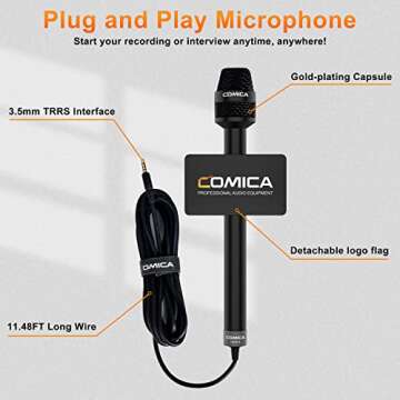 COMICA Handheld Interview Microphone, HRM-S 3.5mm TRRS Cardioid Condenser Reporter Microphone for Recording, Speech, Stage, Vocal Mic for Smartphones Laptops and DSLR Cameras