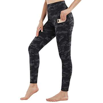 PHISOCKAT Women's High Waist Yoga Pants with Pockets, Leggings with Pockets, Tummy Control Workout Yoga Leggings