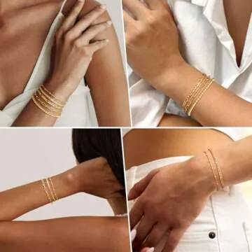 adoyi Gold Bracelets for Women 14K Real Gold Plated Bracelet Stack Waterproof Trendy Gold Jewelry Sets Thin Dainty Stackable Paperclip Chain Link Bracelet Pack Fashion Accessories Gifts for Women