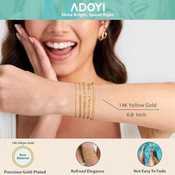 adoyi Gold Bracelets for Women 14K Real Gold Plated Bracelet Stack Waterproof Trendy Gold Jewelry Sets Thin Dainty Stackable Paperclip Chain Link Bracelet Pack Fashion Accessories Gifts for Women