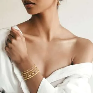 adoyi Gold Bracelets for Women 14K Real Gold Plated Bracelet Stack Waterproof Trendy Gold Jewelry Sets Thin Dainty Stackable Paperclip Chain Link Bracelet Pack Fashion Accessories Gifts for Women