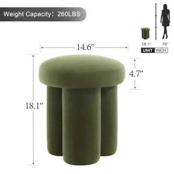 Flouki Mushroom Stool, Ottoman Stool, Modern Upholstered Mushroom Ottoman, Ottoman Footstool, Mushroom Foot Stool for Living Room, Bedroom, Entryway (Green Velvet)