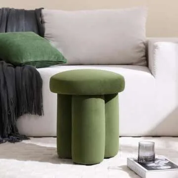 Flouki Mushroom Stool, Ottoman Stool, Modern Upholstered Mushroom Ottoman, Ottoman Footstool, Mushroom Foot Stool for Living Room, Bedroom, Entryway (Green Velvet)