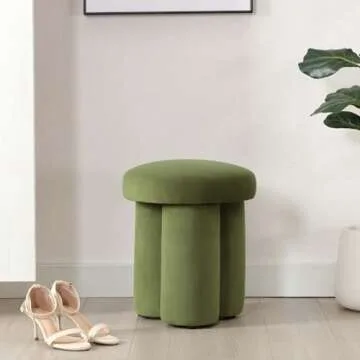 Flouki Mushroom Stool, Ottoman Stool, Modern Upholstered Mushroom Ottoman, Ottoman Footstool, Mushroom Foot Stool for Living Room, Bedroom, Entryway (Green Velvet)