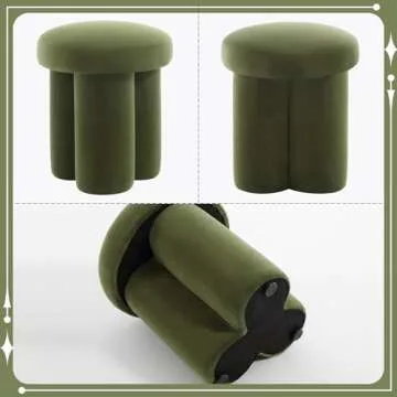 Flouki Mushroom Stool, Ottoman Stool, Modern Upholstered Mushroom Ottoman, Ottoman Footstool, Mushroom Foot Stool for Living Room, Bedroom, Entryway (Green Velvet)