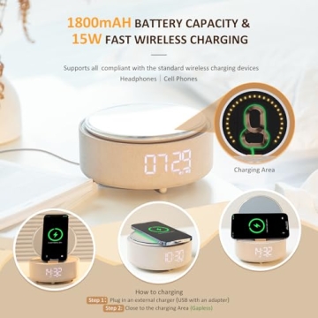 COLSUR Bluetooth Speaker Alarm Clock & Wireless Charger
