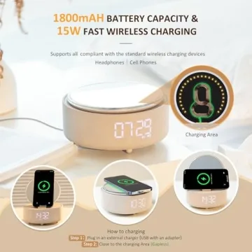 COLSUR Bluetooth Speaker Alarm Clock & Wireless Charger