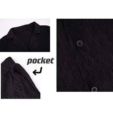 Ekaliy Women's 2 Piece Casual Pleated Outfits Short Sleeve Button Down Shirt High Waist Wide Leg Trouser Sets Suit