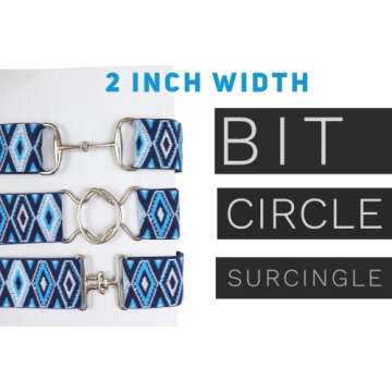 Heads Up Apparel Aztec Elastic 2 inch Equestrian Belt with surcingle, circle or bit buckle options. (2 inch Blue Aztec belt with silver circle buckle)
