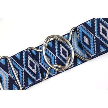 Heads Up Apparel Aztec Elastic 2 inch Equestrian Belt with surcingle, circle or bit buckle options. (2 inch Blue Aztec belt with silver circle buckle)