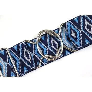 Heads Up Apparel Aztec Elastic 2 inch Equestrian Belt with surcingle, circle or bit buckle options. (2 inch Blue Aztec belt with silver circle buckle)