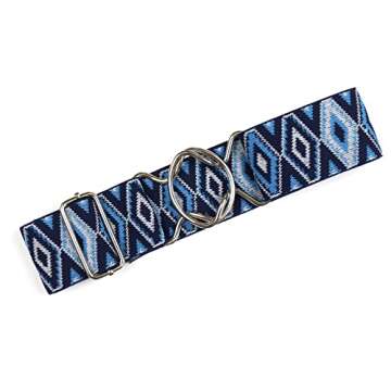Heads Up Apparel Aztec Elastic 2 inch Equestrian Belt with surcingle, circle or bit buckle options. (2 inch Blue Aztec belt with silver circle buckle)