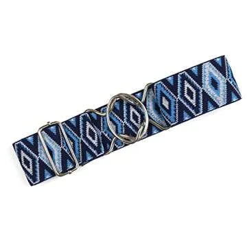 Heads Up Apparel Aztec Elastic 2 inch Equestrian Belt with surcingle, circle or bit buckle options. (2 inch Blue Aztec belt with silver circle buckle)