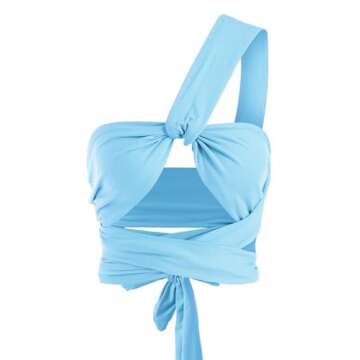 ZAFUL Ribbed Halter Crop Top Ruched Lace-up Cropped Cami Bandana Top Stitching Cropped Tank Top Blue