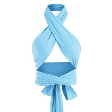 ZAFUL Ribbed Halter Crop Top Ruched Lace-up Cropped Cami Bandana Top Stitching Cropped Tank Top Blue